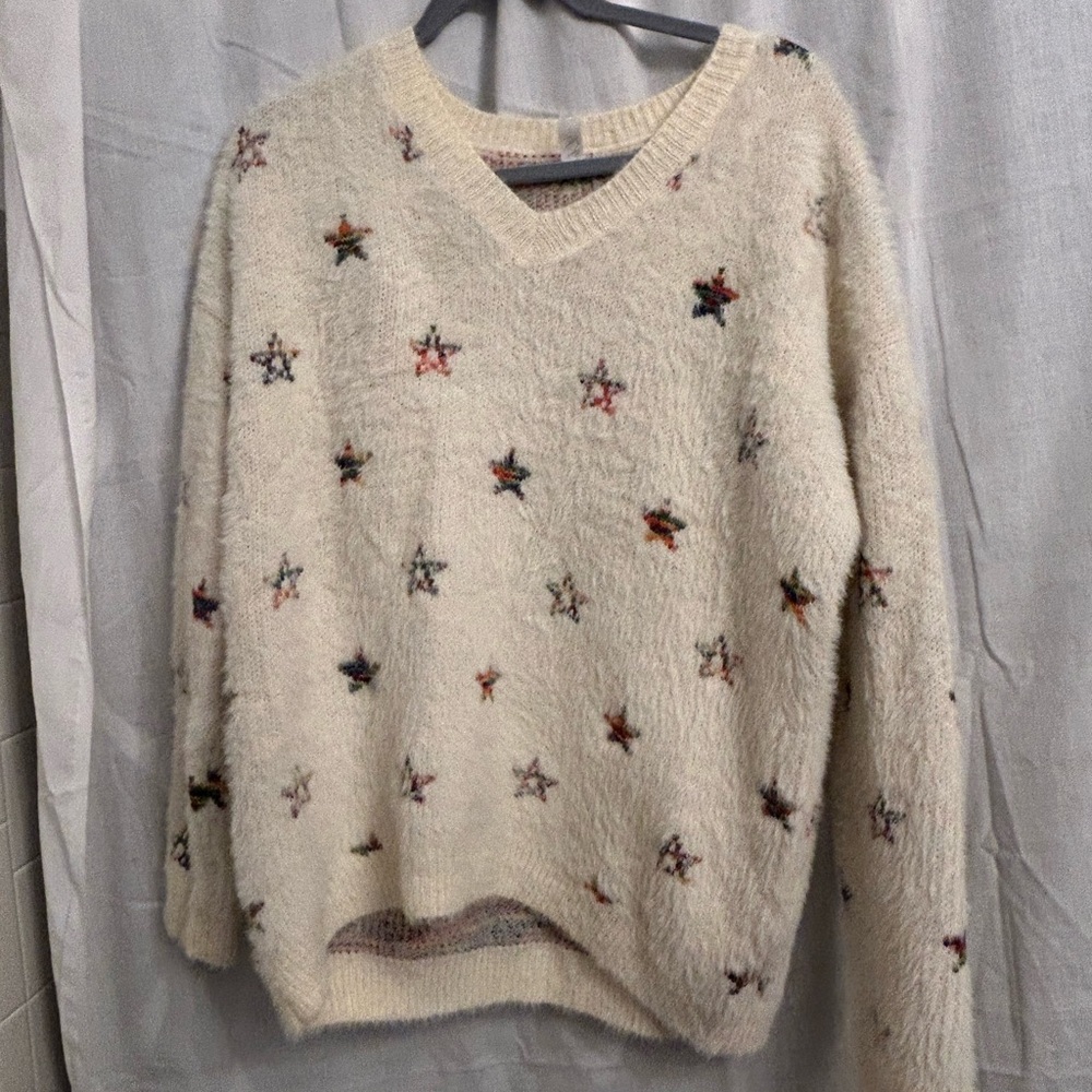 Love Cream V-Neck Sweater with Whimsical Design